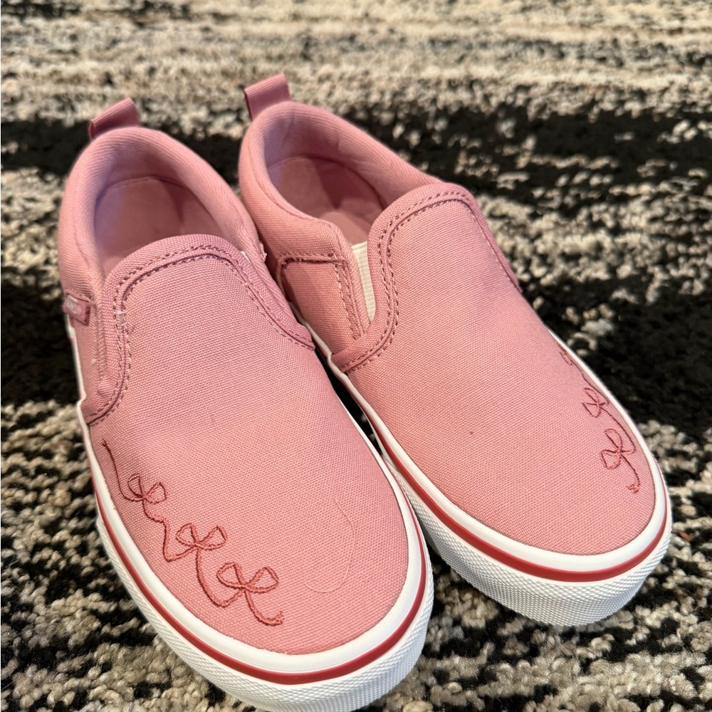 Vans Pink Slip-On Canvas Sneakers with Bow Embroidery
